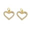 Brass Micro Pave Cubic Zirconia Pendants, Heart Charms, Lead Free & Cadmium Free, Long-Lasting Plated, Rack Plating, with Jump Ring, Real 18K Gold Plated, 12.5x13x1.5mm, Hole: 3.5mm