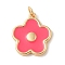 Rack Plating Brass Enamel Pendants, with Jump Ring, Cadmium Free & Lead Free, Long-Lasting Plated, Real 18K Gold Plated, Flower Charm, Hot Pink, 18x16.5x2.5mm, Hole: 3.5mm