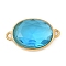 304 Stainless Steel Cubic Zirconia Oval Connector Charms, PVD Vacuum Plating, Real 18K Gold Plated, Deep Sky Blue, 22.5x13x6mm, Hole: 1.6mm