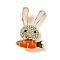 Rabbit with Carrot Zinc Alloy Rhinestone Lapel Pins for Clothes, Golden, 28.5x18.5mm