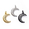 Brass Micro Pave Clear Cubic Zirconia Pendants, with Jump Rings, Moon with Star, Mixed Color, 19x13x3mm, Hole: 3mm
