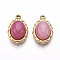 304 Stainless Steel Pave Dyed Natural White Jade Pendants, Oval Charms, Real 14K Gold Plated, Flamingo, 17x11.2x6mm, Hole: 1.2mm