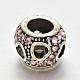 Filigree Rondelle with Heart Antique Silver Alloy Rhinestone European Large Hole Beads CPDL-M014-12-2