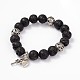 Bracelets extensibles à breloques en perles de lave avec croix et cœur BJEW-D322-01-1