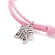 Bracelet cordon perlé émail fleur avec breloque papillon BJEW-JB07677-6