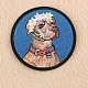 コンピューター化された刺繍布アイロン/子犬パッチの縫製  マスクと衣装のアクセサリー  アップリケ  犬と花のフープとフラットラウンド  藤紫色  8.2cm DIY-F030-15A-1