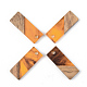 樹脂＆ウォールナットウッドペンダント  長方形  オレンジ  23x8.5x3mm  穴：2mm RESI-S389-059A-A01-1