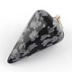 Pendentifs en pierre d'obsidienne naturelle en forme de flocon de neige avec des accessoires en fer plaqué platine G-R278-71-1