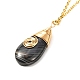 Brass Wire Wrapped Teardrop Natural Black Agate Pendant Necklace & Dangle Earrings SJEW-JS01219-4