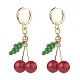 Natural Mashan Jade & Glass Seed Beaded Cherry Dangle Leverback Earrings EJEW-TA00066-1