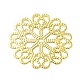 ラックメッキアイアンコネクターチャーム  花のリンク  エッチングされた金属装飾  ゴールドカラー  58x58x0.6mm  穴：4ミリメートルと2.3 IFIN-Q134-08G-1