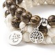 3 pièces 3 styles bois naturel et turquoise synthétique (teint) bracelets extensibles à perles rondes sertis de breloques sur le thème de l'arbre en alliage et du yoga BJEW-JB08351-5