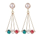 Glass Beaded Half Round with Triangle Dangle Stud Earrings EJEW-TA00078-1