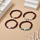 4pcs 4 bracelets extensibles en bois et pierres précieuses mixtes naturelles et synthétiques de style sertis de perles croisées en alliage pour femmes BJEW-TA00226-6