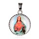 Flat Round with Jesus Antique Silver Alloy Glass Pendants PALLOY-J688-01AS-1