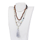 Natural Flower Amazonite & Lava Rock and Wood Beaded Necklaces X-NJEW-JN02026-5