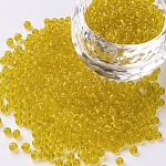 Perline semi di vetro, trasparente, tondo, giallo, 8/0, 3mm, Foro: 1 mm, circa 10000 perline / pound