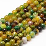 Natural Striped Agate/Banded Agate Bead Strands, Round, Grade A, Dyed & Heated, Yellow Green, 6mm, Hole: 1mm, about 62~63pcs/strand, 14.5 inch