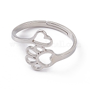 201 Stainless Steel Heart & Dog Paw Prints Adjustable Ring for Women RJEW-K238-09P