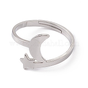 201 Stainless Steel Moon & Star Adjustable Ring for Women RJEW-K238-08P