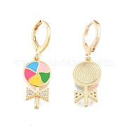 Clear Cubic Zirconia Candy Dangle Leverback Earrings with Colorful Enamel EJEW-N012-81