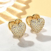 Серьги-кольца из латуни с микропаве и прозрачным кубическим цирконием в форме сердца EJEW-A132-15G