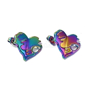Ion Plating(IP) 304 Stainless Steel Heart Stud Earrings for Women EJEW-F300-03MC