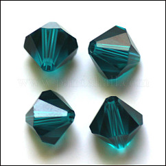 Imitazione branelli di cristallo austriaco, grado aaa, vetro k9, sfaccettato, bicono, verde acqua, 3x3mm, Foro: 0.7~0.9 mm