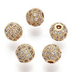 Cremagliera in ottone placcatura perline zirconi, placcato di lunga durata,  cadmio& piombo libero, tondo, oro, 6x6mm, Foro: 1.5 mm