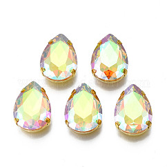 Cose en el rhinestone, Enlaces multifilares, Diamantes de imitación de cristal, Con engastes de puntas de acero inoxidable 201 bañados en oro, accesorios de prendas de vestir, facetados, lágrima, amarillo champagne, 18x13x6.5mm, agujero: 1 mm