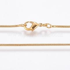 Collares de cadena de latón chapados en estantes ecológicos, Cadena de serpiente redonda, Plateado de larga duración,  sin plomo níquel, dorado, 16.9 pulgada (43 cm), 1.2mm