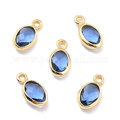 Umweltfreundliches Messing mit Glasanhängern, langlebig plattiert, Bleifrei und Cadmiumfrei und Nickel frei, Oval, echtes 18k vergoldet, Mitternachtsblau, 9x4.5x2 mm, Bohrung: 1.2 mm