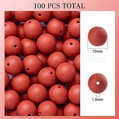 100 Uds. De cuentas de silicona, cuentas redondas de goma de 15mm, cuentas espaciadoras sueltas para suministros de diy, fabricación de llaveros de joyería, chocolate, 15mm