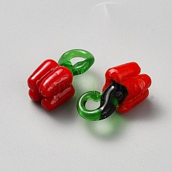 フルーツをテーマにしたガラスペンダント  唐辛子  19x9.5x9.5mm  穴：4.5x4mm&nbsp;GLAA-WH0032-26B
