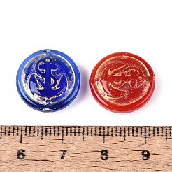 Плоские круглые стеклянные бусины в форме морского якоря GLAA-T025-63M