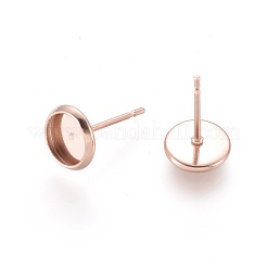 304ステンレススチールスタッドピアスセッティング  フラットラウンド  ローズゴールド  トレイ：6mm  8mm  ピン：0.8mm&nbsp;X-STAS-K131-A-01RG