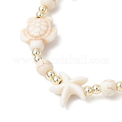 Braccialetti elastici con perline sintetiche turchesi a forma di tartaruga e stella marina per uomo e donna&nbsp;BJEW-JB12047-01