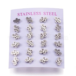変色しにくい304ステンレススチールスタッドピアス  耳ナッツ  蝶  ステンレス鋼色  9.5x7.5x2mm  ピン：0.8mm  12のペア/カード&nbsp;EJEW-N045-12P
