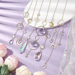 Стеклянные хрустальные шары и латунный кулон с изображением солнца и луны HJEW-JM02158