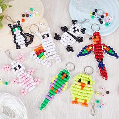 動物のキーホルダー作りキット  バレル樹脂大穴ビーズ含む  アイアンスプリットキーリング＆キーチェーンクラスプのパーツ  ミックスカラー  625個/箱&nbsp;DIY-SC0022-59