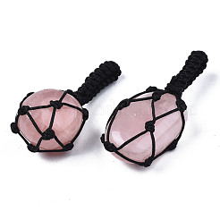天然石ローズクォーツペンダント  台湾ナイロン糸織り  ナゲット  40~60x20~27x12~24mm  穴：10~16mm&nbsp;G-N0326-93K
