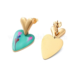 Серьги-гвоздики в форме сердца из нержавеющей стали 304 с ионным покрытием (IP)&nbsp;EJEW-A114-09G-01