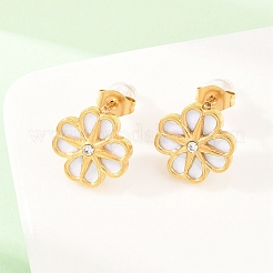 Колье и серьги-гвоздики из нержавеющей стали 304 с цепочками в виде цветочных звеньев из смолы.&nbsp;SJEW-Z005-02G-01