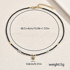 Винтажная нержавеющая сталь паве синтетическая бирюза кулон в форме сердца стеклянные граненые круглые бусины ожерелья для женщин&nbsp;UN1640