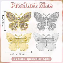 6 шт. 2-цветные бабочки из сплава со стразами на лацкан для одежды рюкзака&nbsp;JEWB-OC0001-07