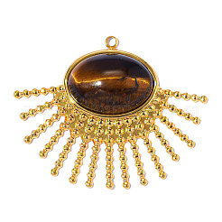 Pendentifs en œil de tigre naturel pavés en acier inoxydable 304&nbsp;STAS-OY018-33G