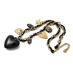 Женские ожерелья с подвеской в виде сердца из нержавеющей стали 304 и акрила черного цвета&nbsp;NJEW-A063-04G