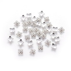チベット風合金ビーズキャップ  花  4花びら  カドミウムフリー＆鉛フリー  プラチナ  6x6x2mm  穴：1mm&nbsp;TIBEB-Q018-P-LF