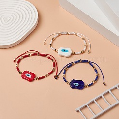 3шт 3 цвета сглаза лэмпворк и стеклянные семена плетеные браслеты из бисера набор для женщин&nbsp;BJEW-JB09250