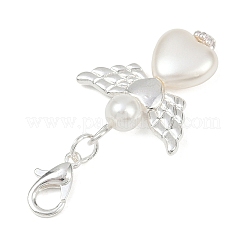 Пластиковый жемчужный ангел-подвеска в форме сердца HJEW-JM03579-02